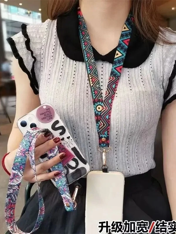 新款高端复古图腾斜跨背带长款可背可调节防丢手机壳挂脖吊绳