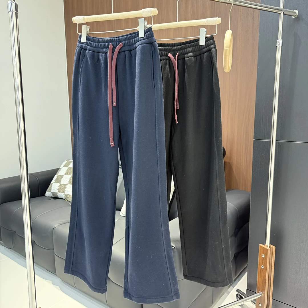 2025运动裤抽绳卫裤阔腿新款宽松直筒长裤两色高级黑色蓝色6928
