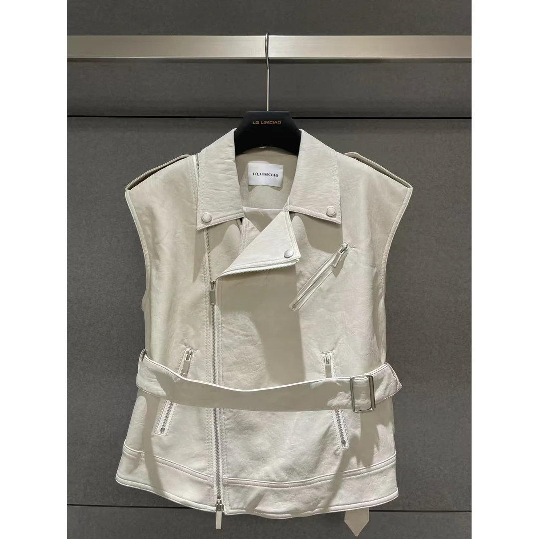 【Q-俏俏】设计师高定款后背字母收腰皮带款皮马甲T71037