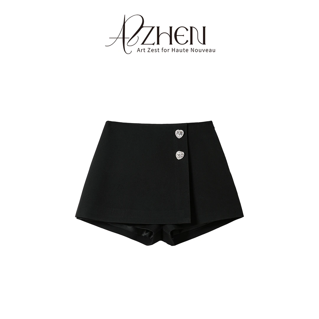 AZZHEN【霓虹甜心】 黑色百搭高腰A字钻扣半裙AZ5DSQ10-00