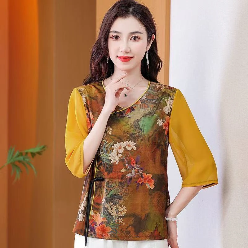 8956-中年妈妈夏装上衣中袖中国风女装夏季中式【新仓库6-2/4】
