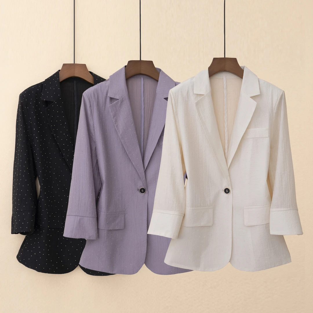 【重工满天星】夏季休闲防晒西服~女士七分九分挽袖显瘦西装 2597