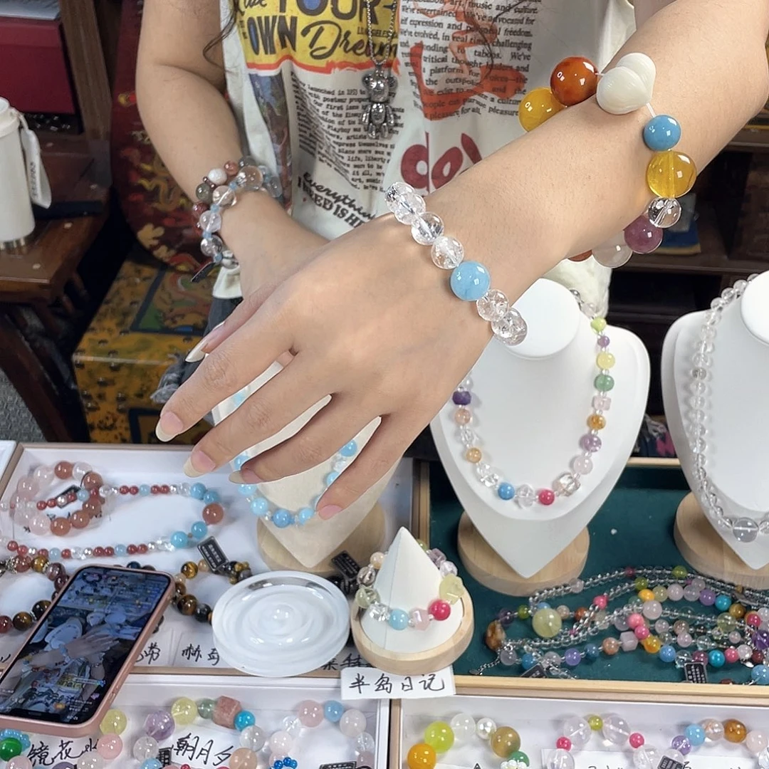 水晶手链银S925镀金镶嵌