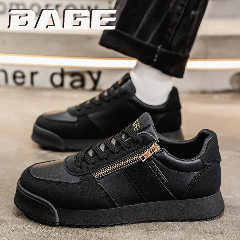 八哥男鞋春季运动防滑厚底阿甘鞋侧拉链休闲一脚蹬大码工作跑步鞋