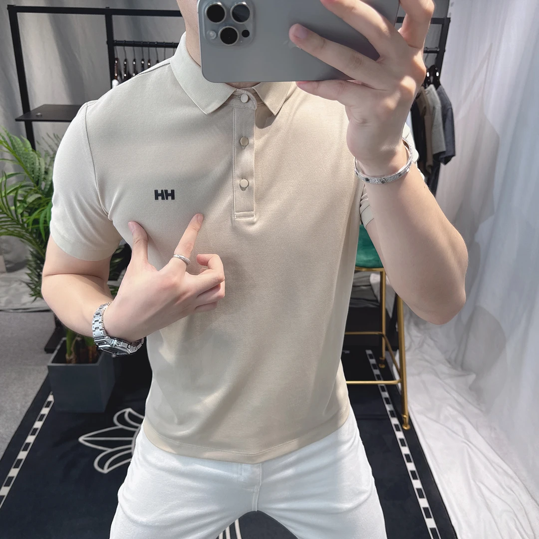 欧洲站2025夏季新款短袖t恤男潮牌时尚修身翻领polo衫男士珠地棉
