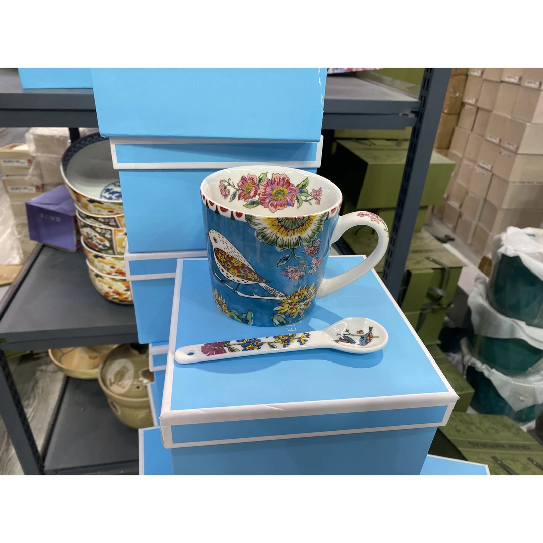 花鸟世界-小号水杯+勺（蓝色）