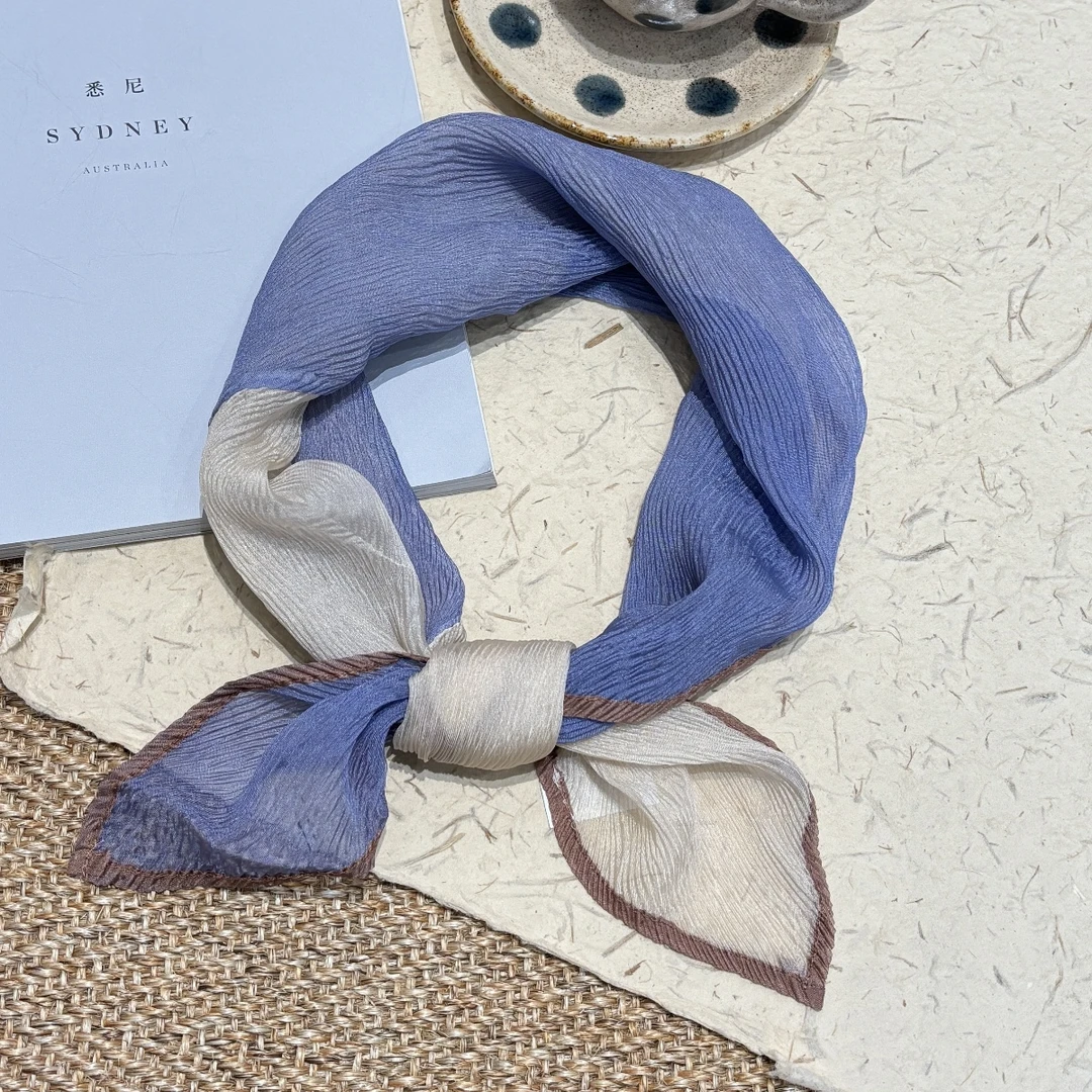 【60*60】新款撞色压皱丝巾小方巾女旅游度假出片包头围巾25W015-4