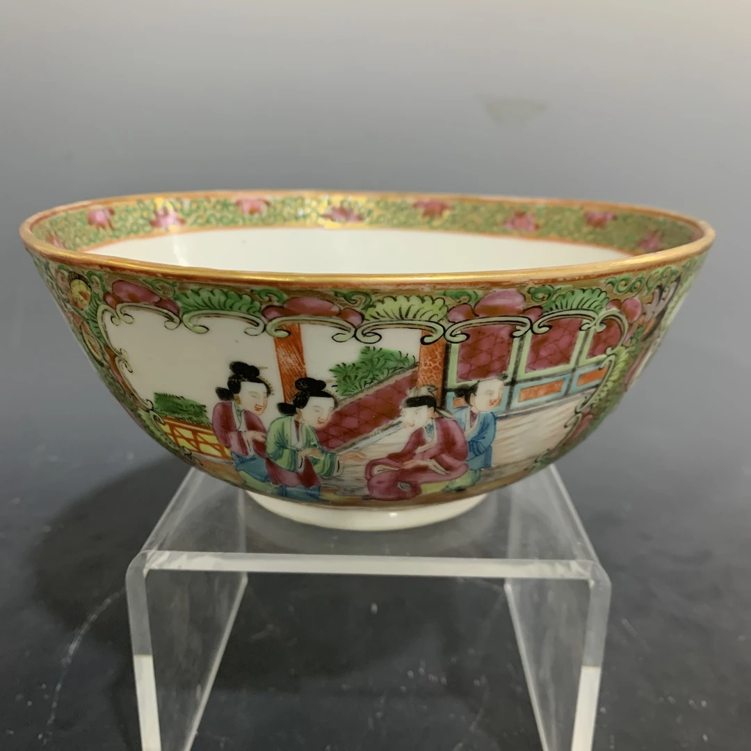 A0816063 清光绪 广彩描金人物花鸟纹碗（高度约8 口径18）