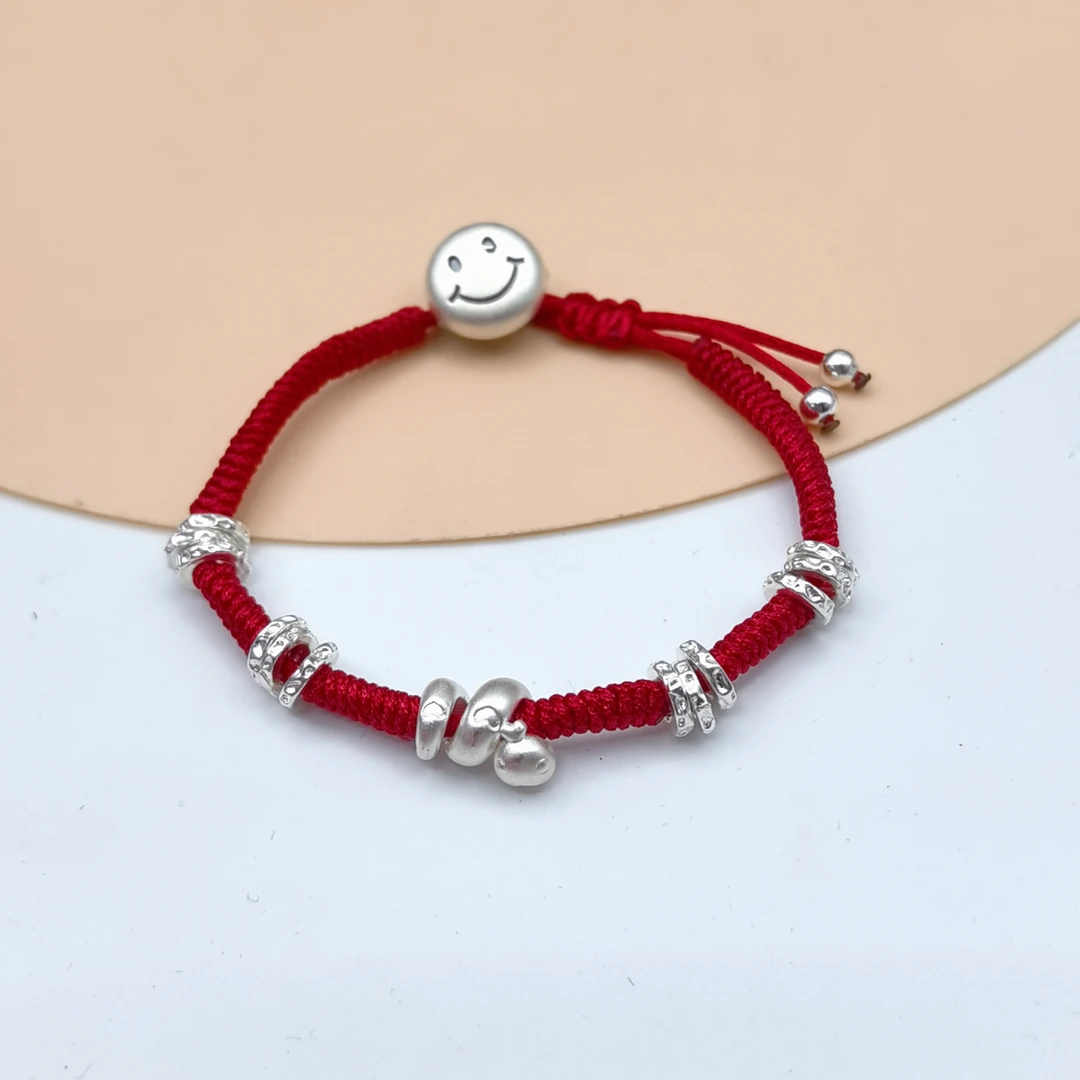 足银手链 盘缠手链精致红色复古编织足银手工编绳手绳时尚民族风