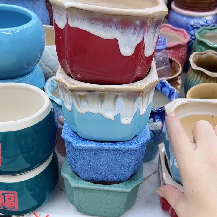 多肉绿植陶瓷花盆9.9包邮，有孔