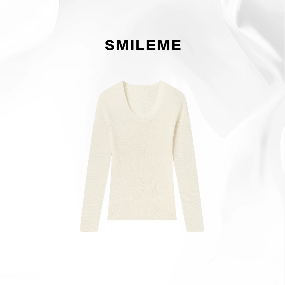 3-SMILEME【暖阁松林】“100羊毛”简约舒适长袖圆领上衣 R5376002