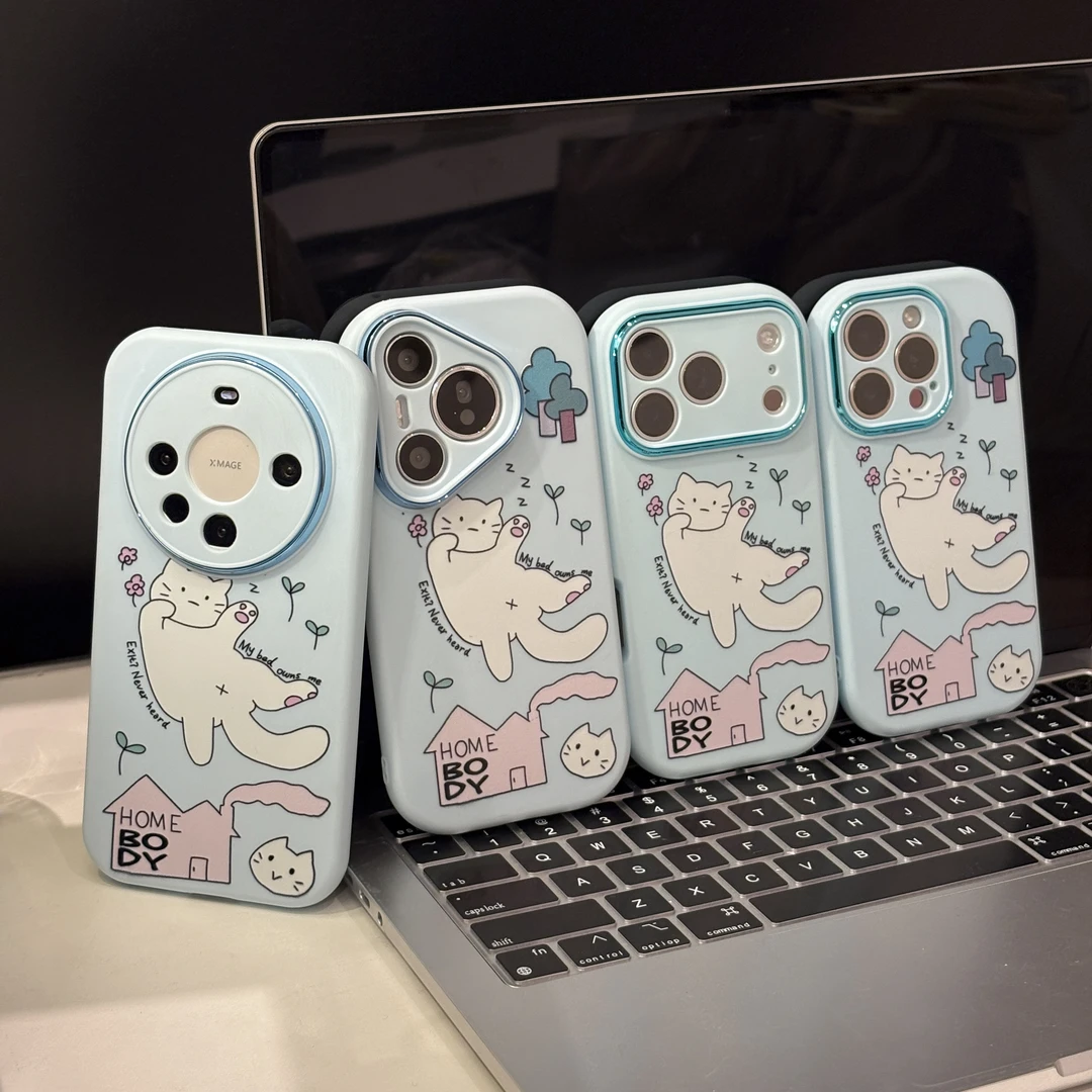 瞌睡小猫适用苹果17pro手机壳16pm小胖妹华为p80荣耀oppo小米15
