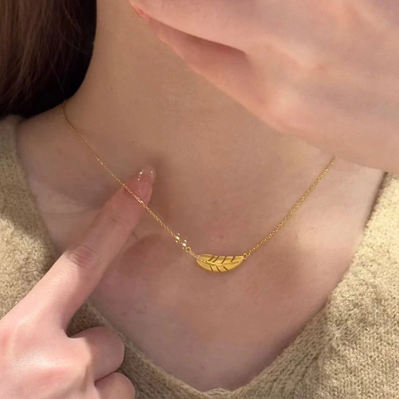 坠链均925银 羽毛项链女款纯银轻奢小众高级感不掉色锁骨链配饰品
