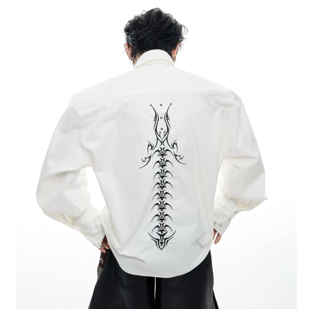 ArguE CulturE 小众解构脊骨刺绣领带衬衫垫肩宽松抗皱开衫长袖