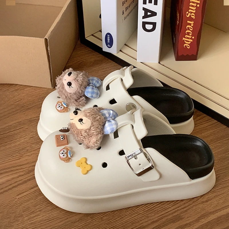 2025新款可爱雪莉玫diy洞洞鞋女夏外穿网红防滑厚底包头凉鞋假日