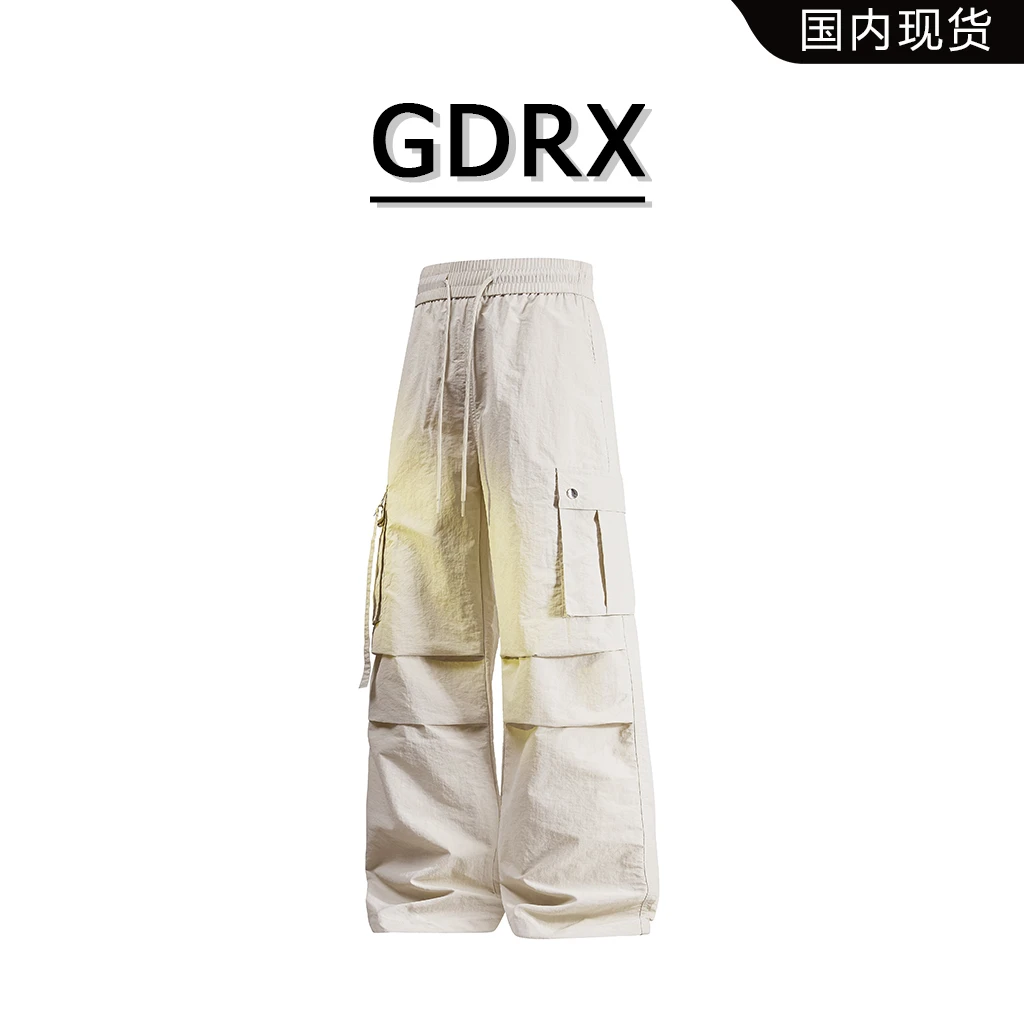 GDRX美式纯色拼接休闲裤男冬季潮流时尚工装直筒裤轻奢痞帅男裤