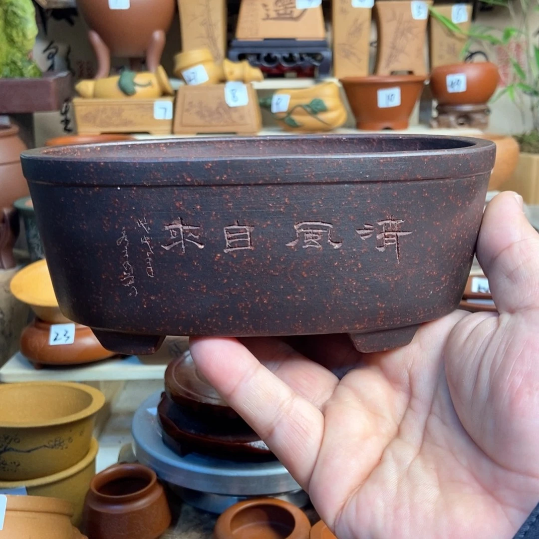 紫砂花盆长青，内口经尺寸16×9.5×5