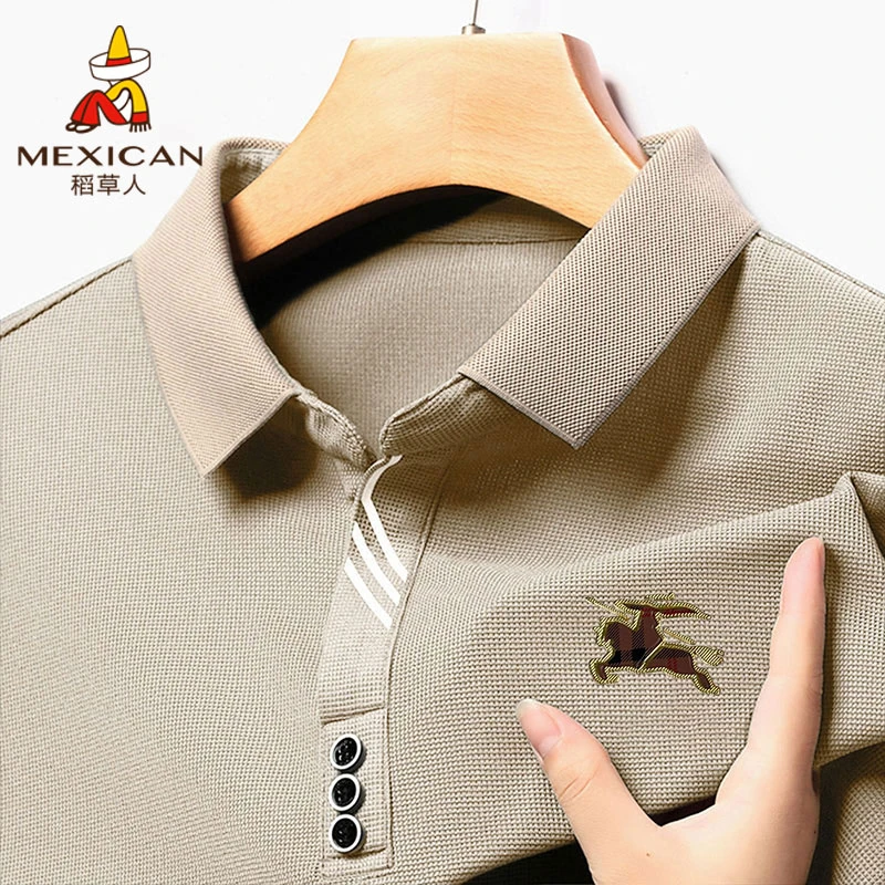 Mexican/稻草人夏季男士Polo衫宽松休闲商务T恤翻领半袖纯色短袖