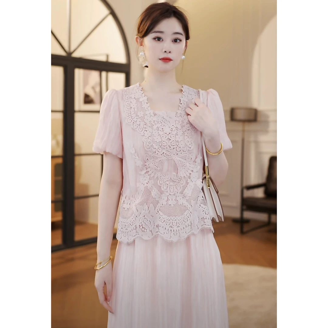 【嘉嘉JIANG】心动一夏 原创气质法式方领显瘦小衫套装 XJ252A3065