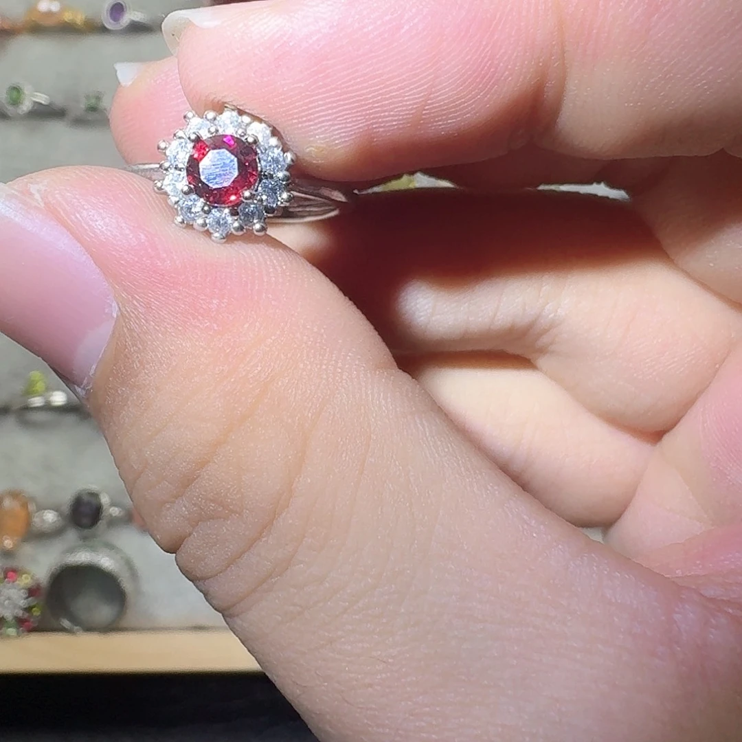 芙蓉石戒指银S925镶嵌