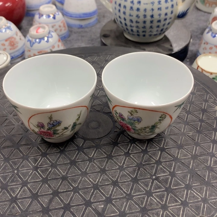 反***镜陶瓷茶杯一对手绘