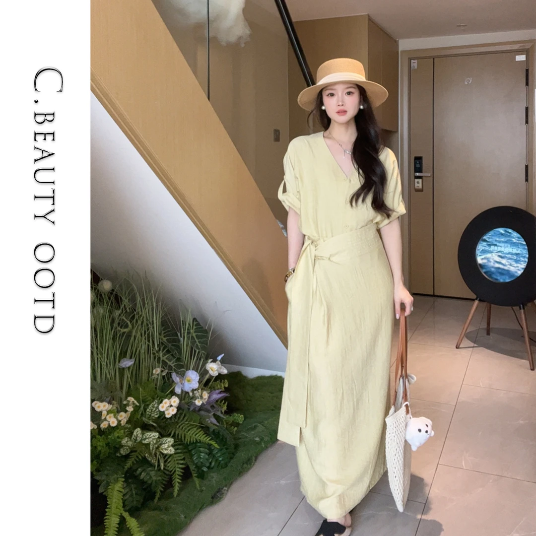 【橙子专属】夏季收腰轻奢高级感短袖衬衫上衣半身裙时尚套装