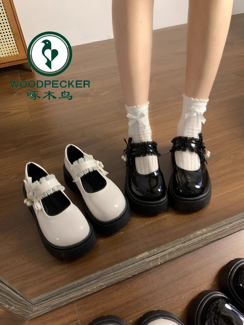 啄木鸟黑色厚底小皮鞋女2025春夏新款复古英伦风甜美玛丽珍单鞋