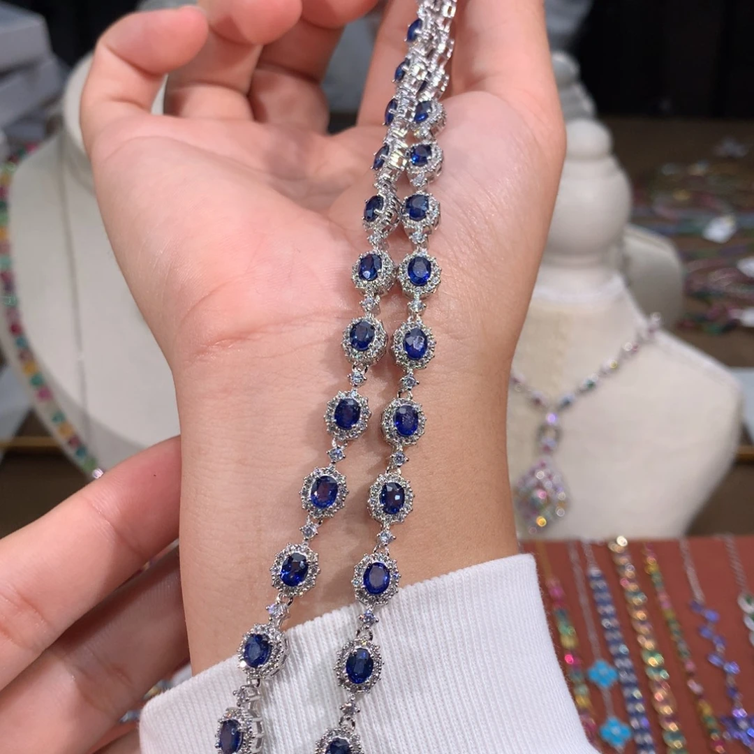 蓝宝石银S925镶嵌颈饰