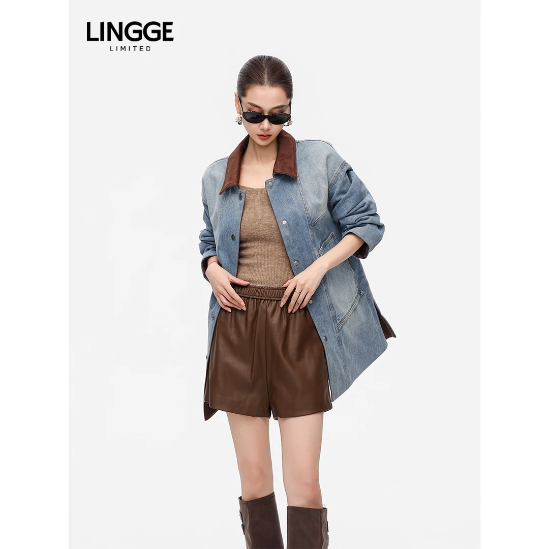 LINGGE ATELIER • 初冬 正反两穿斜插口袋重磅复古港风牛仔棉服女