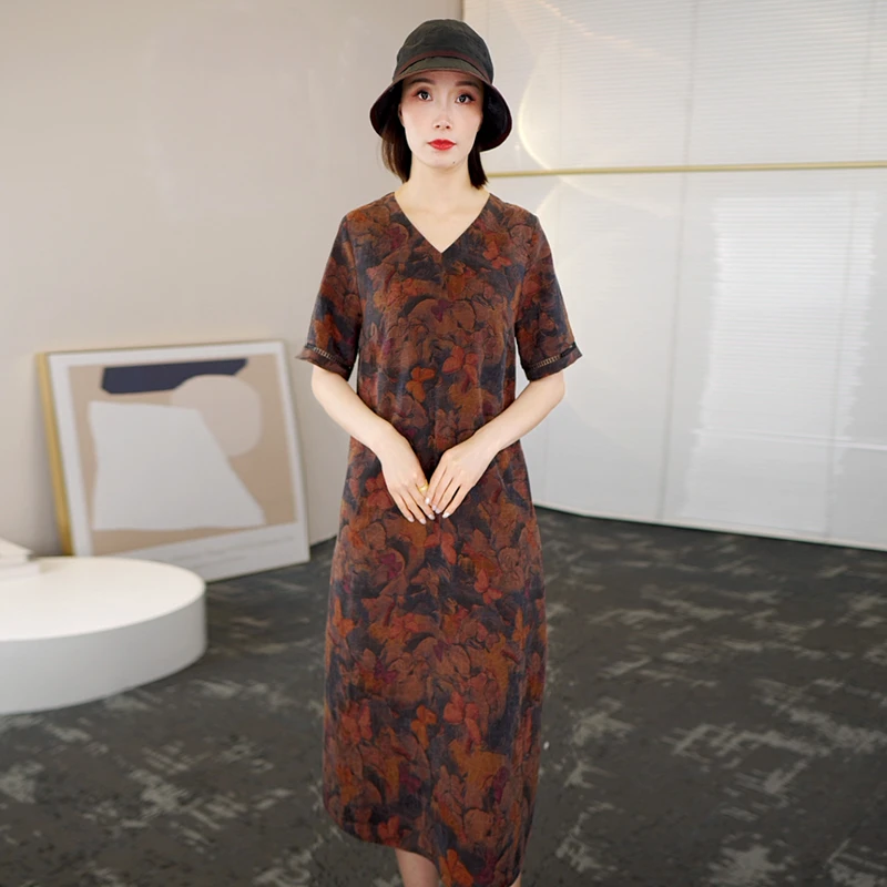 2025夏季时尚浪漫大牌杭州真丝连衣裙女气质妈妈香云纱桑蚕丝裙子