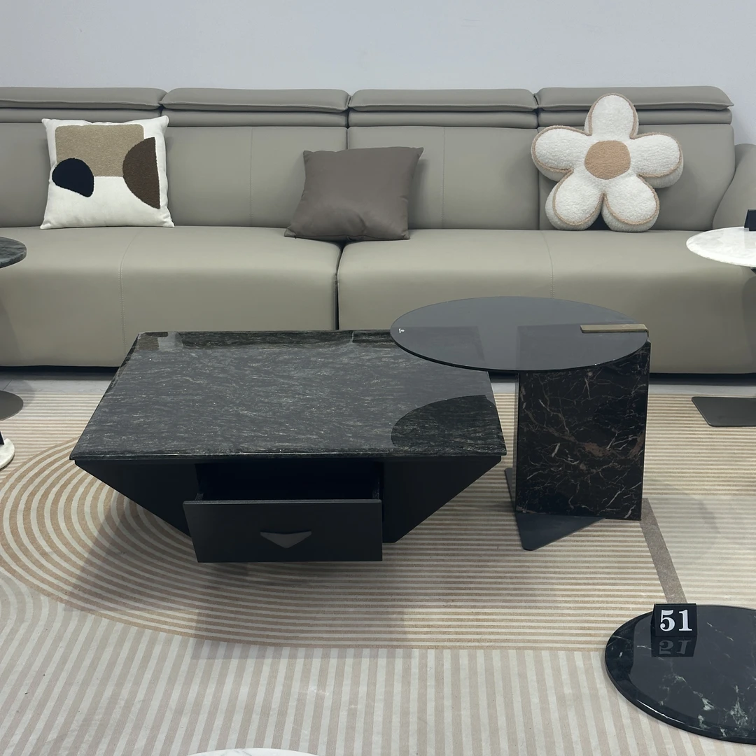 【倒三角茶几】意式极简天然奢石茶几抽屉客厅小户型铂金钻方形茶几