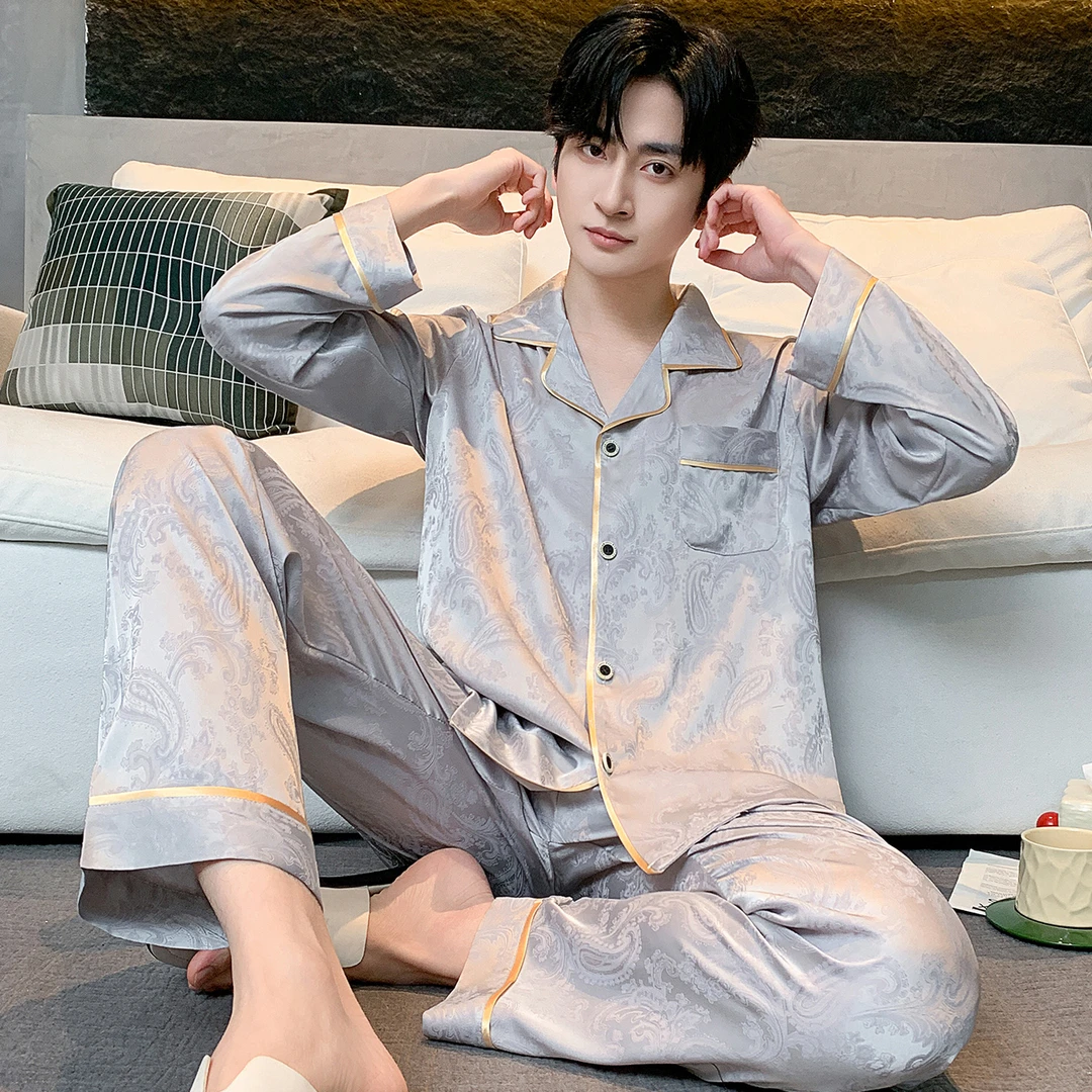 男士凉感冰丝春夏丝质高级感睡衣大码宽松可外穿家居服套装四季款