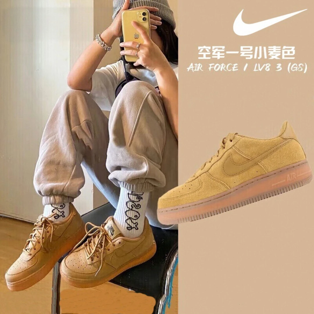 Nike耐克空军一号小麦色2025秋季AIR FORCE 1休闲女鞋大童板鞋AF1