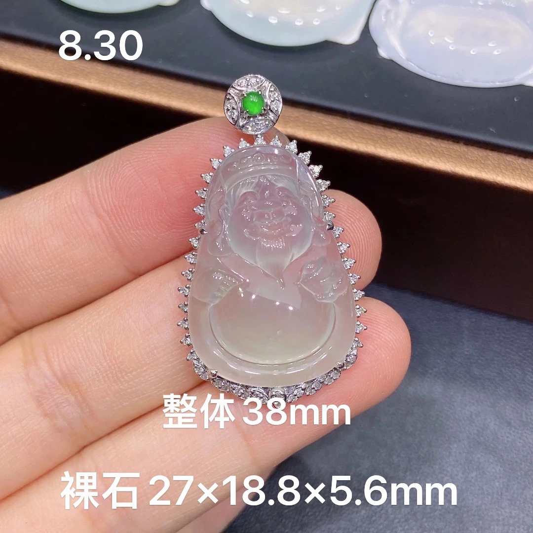 缅甸  天然A货翡翠，高冰种18k金财神爷吊坠，冰种精美女士款R