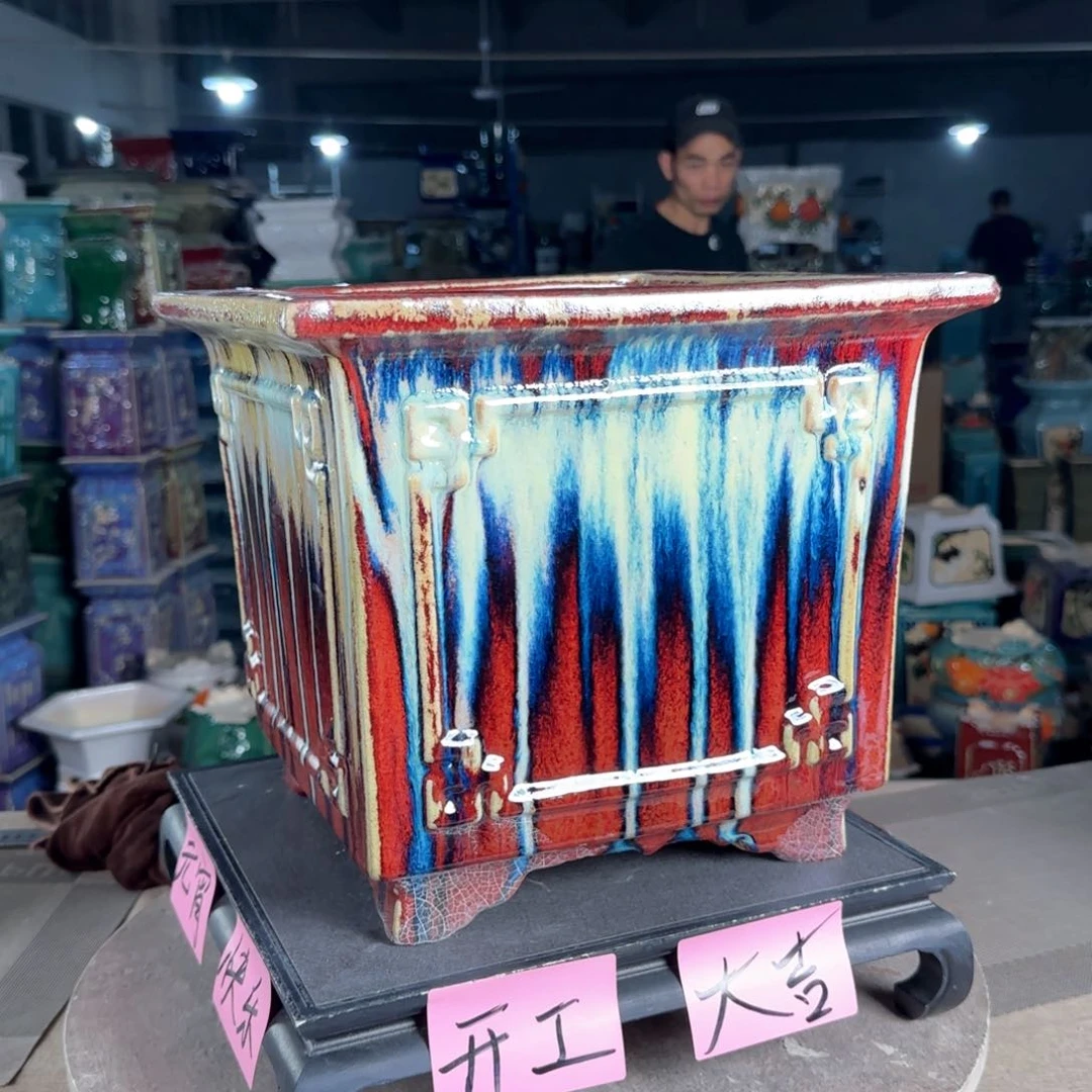 一风堂石湾花盆。盆口变形缝隙032