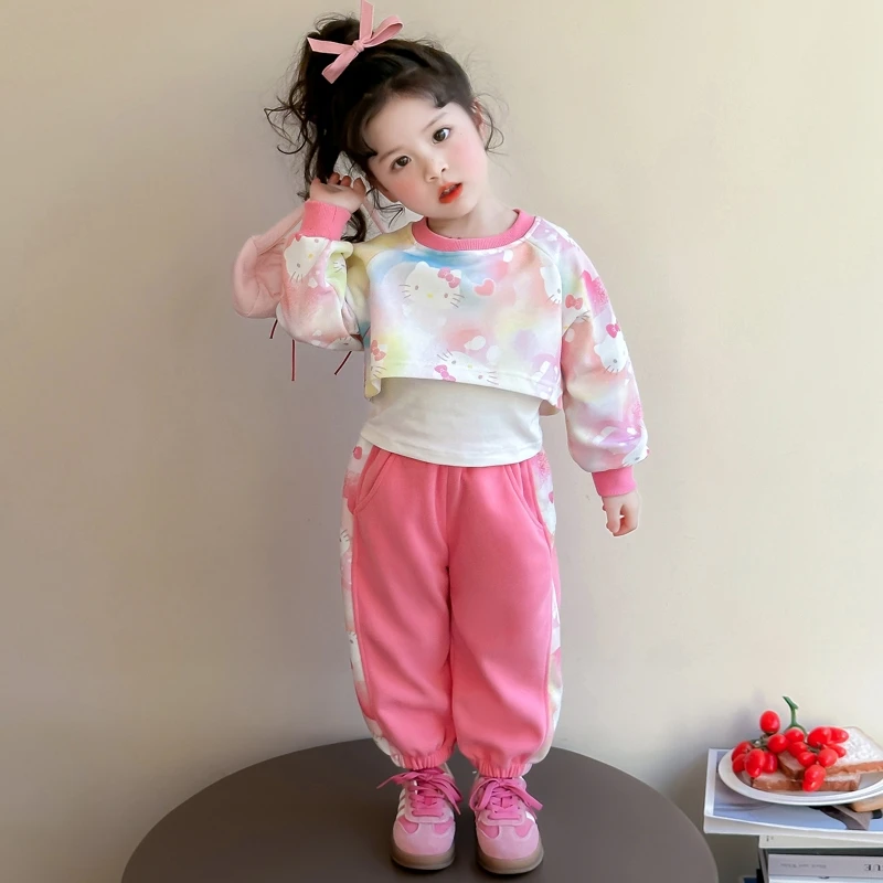 女童套装春秋季2025新款爆款洋气女宝宝假两件卫衣两件套时髦春装