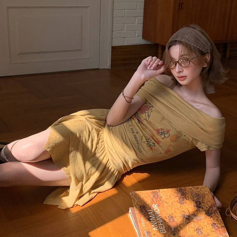 修身一字肩连衣裙E2428-