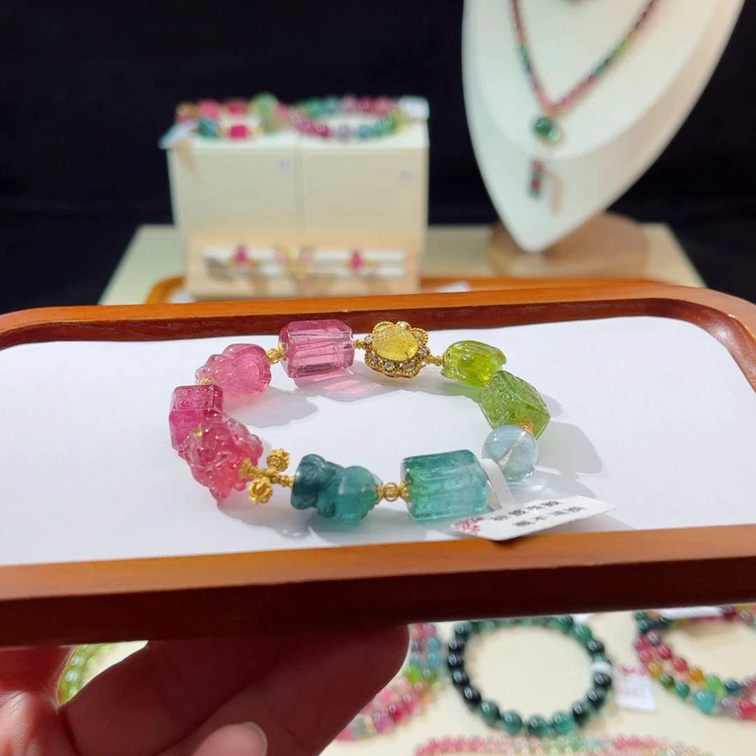 碧玺手串18K金镶嵌手串