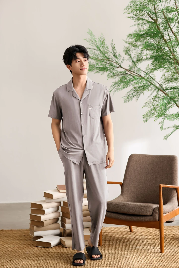 ROICARE/花可儿（商场同款）男士翻领凉感棉家居服休闲时尚睡衣套装