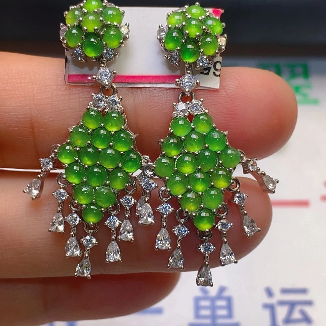 翡翠耳饰银S925镶嵌天然翡翠