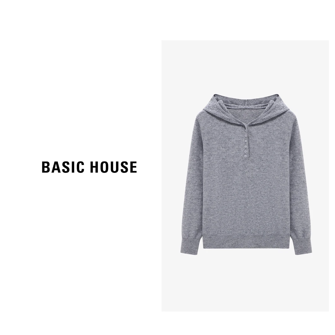 Basic House/百家好时尚休闲简约连帽纯色春秋羊毛衫-B06245C5222