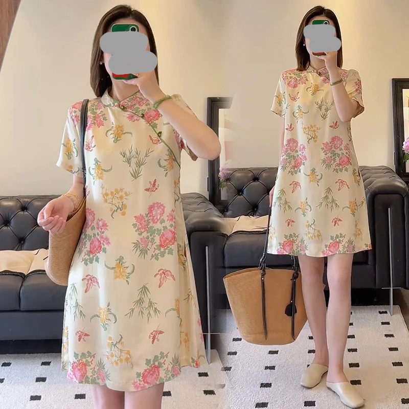 2025夏季新款高级感国潮风气质优雅旗袍裙女新中式提花盘扣连衣裙