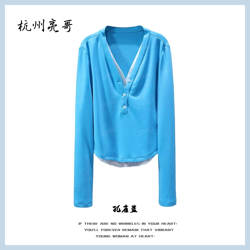 【亮哥欧货女装】冬季热感系列《青芒》湖蓝高弹显瘦打底上衣6310-E9