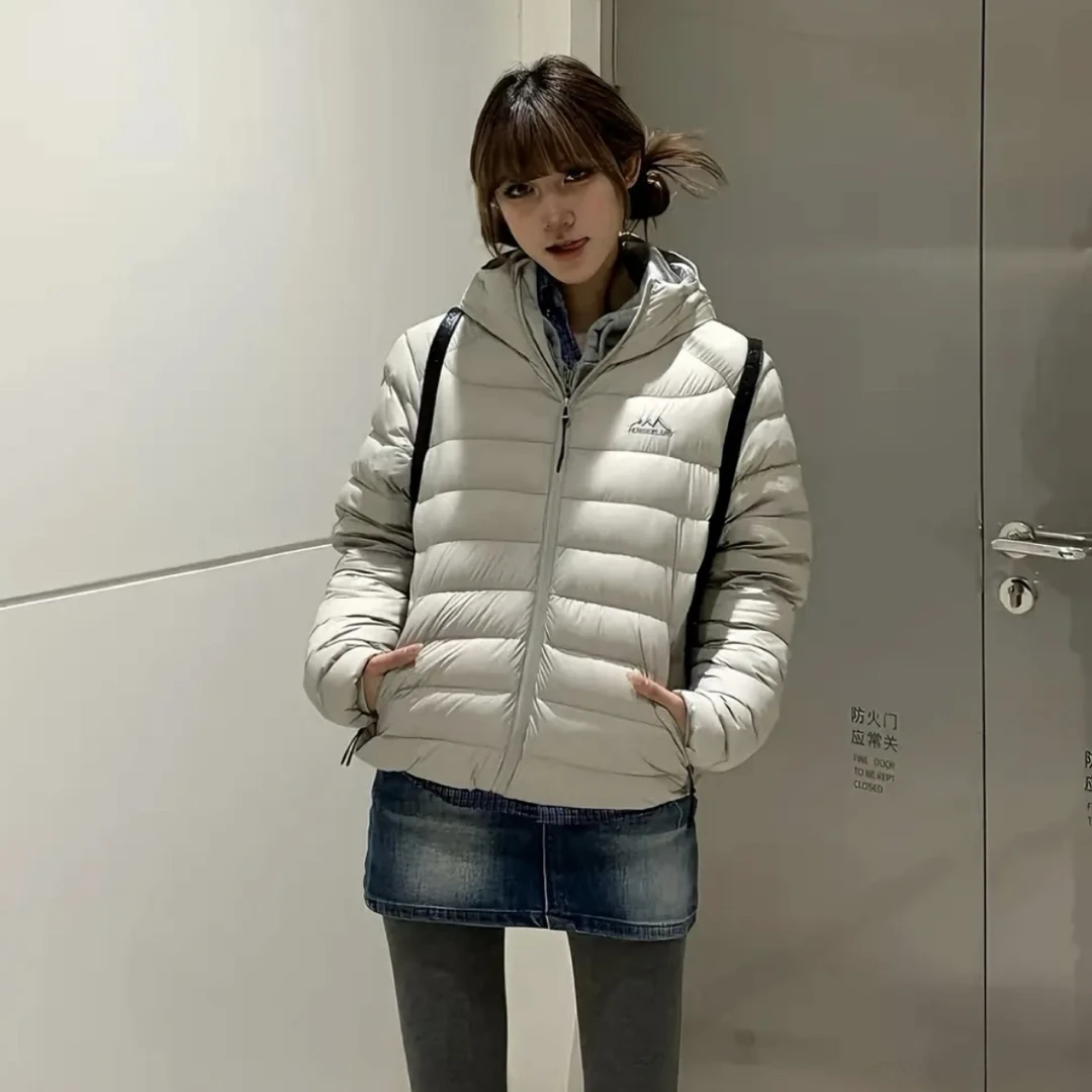 韩版排骨羽绒服女2025新款轻薄修身短款加厚显瘦运动连帽外套潮