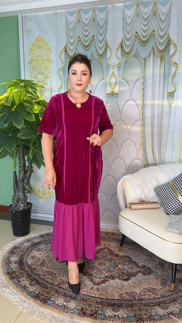 高端时尚洋气金丝绒连衣裙