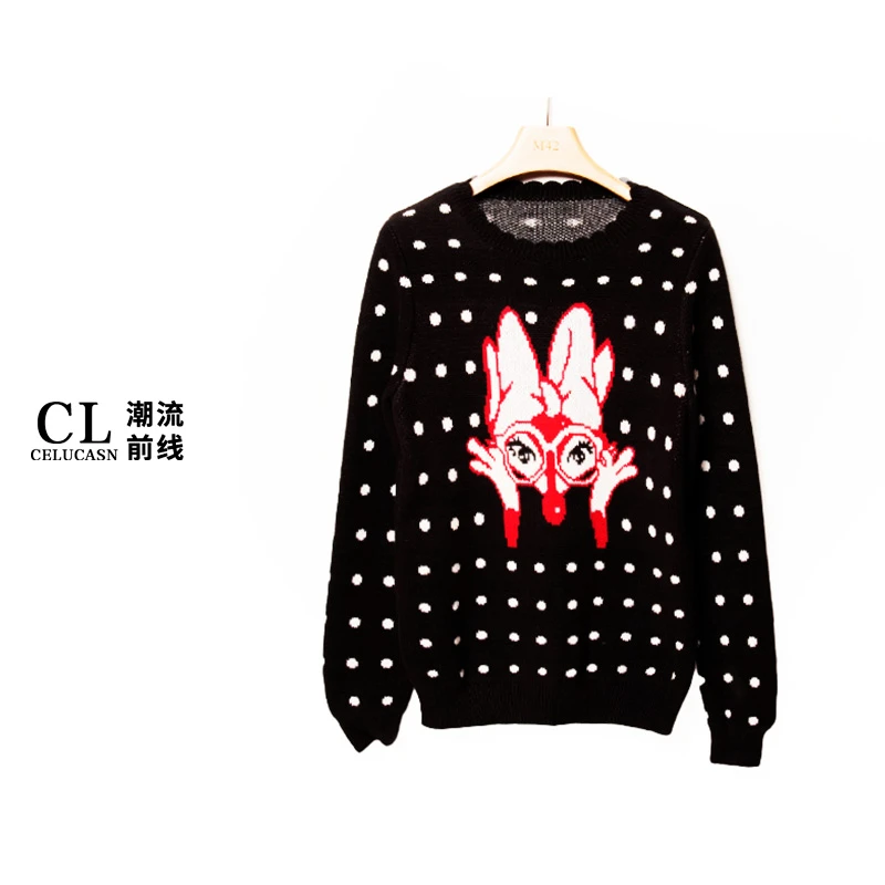 M5VB6594#长袖蝙蝠袖波点女覆古风毛针织衫针织衫衫时尚