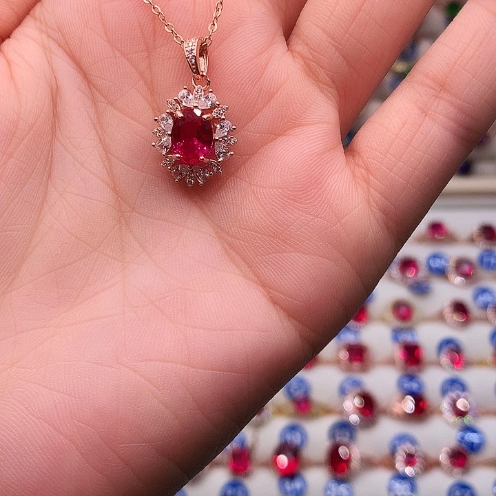 红宝石吊坠(赠链)银S925镶嵌11
