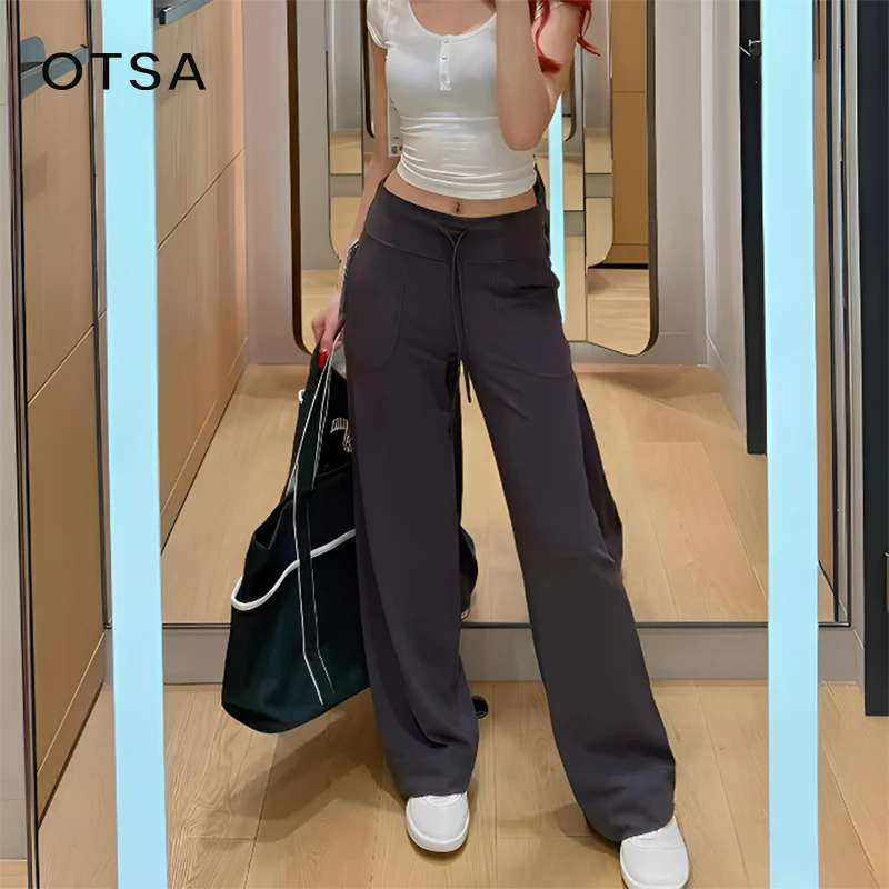 【OTSA】女士直筒运动裤直筒裤女窄版高腰运动休闲裤显瘦宽松瑜伽裤