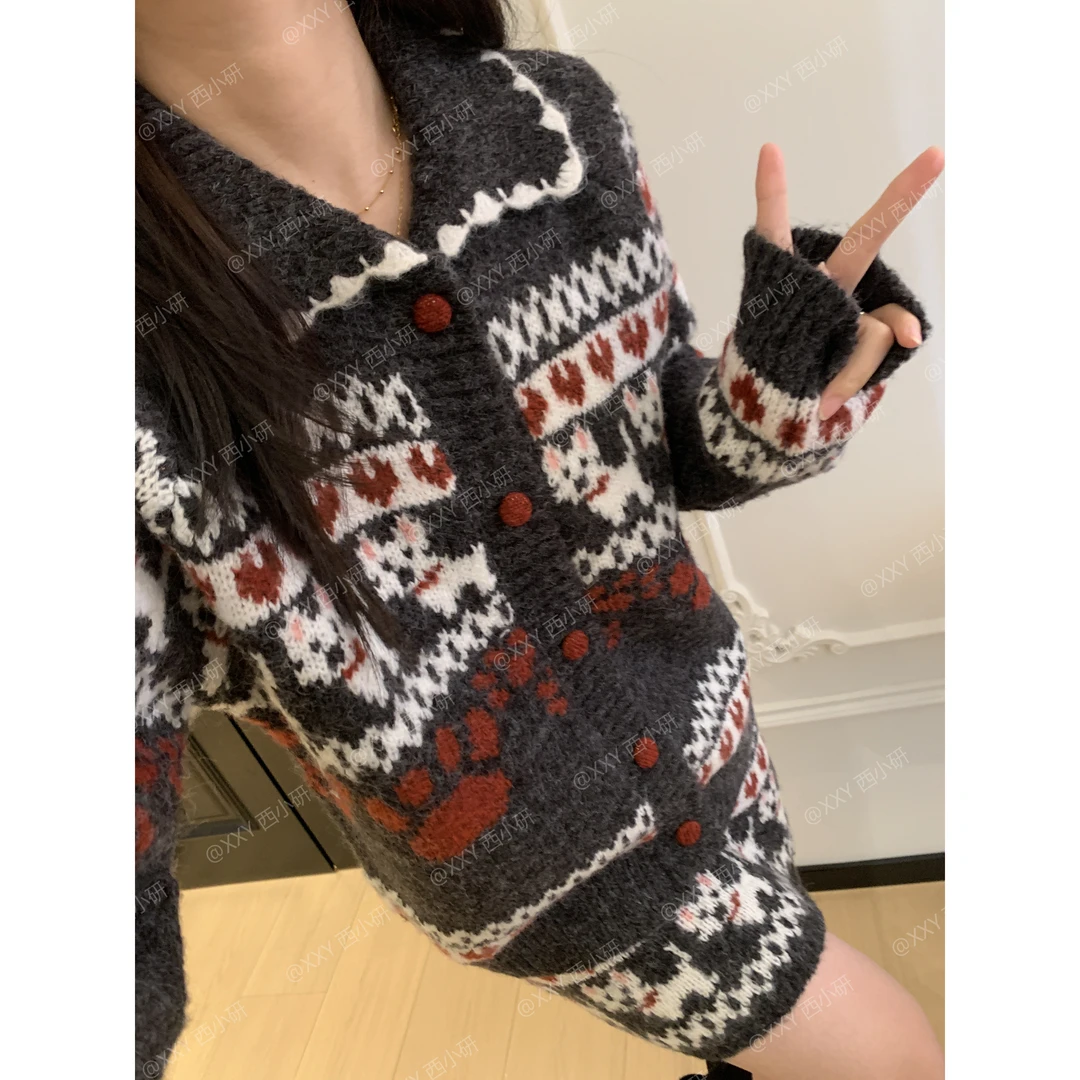 【费尔岛套装】长毛羊驼面料 ‘8羊’ 日落公园复古提花小狗套装