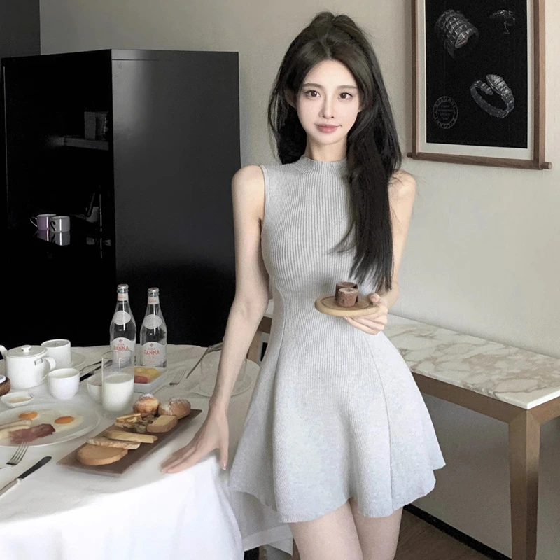 绝美奶fufu无袖针织连衣裙女夏小个子修身显瘦性感辣妹A字裙